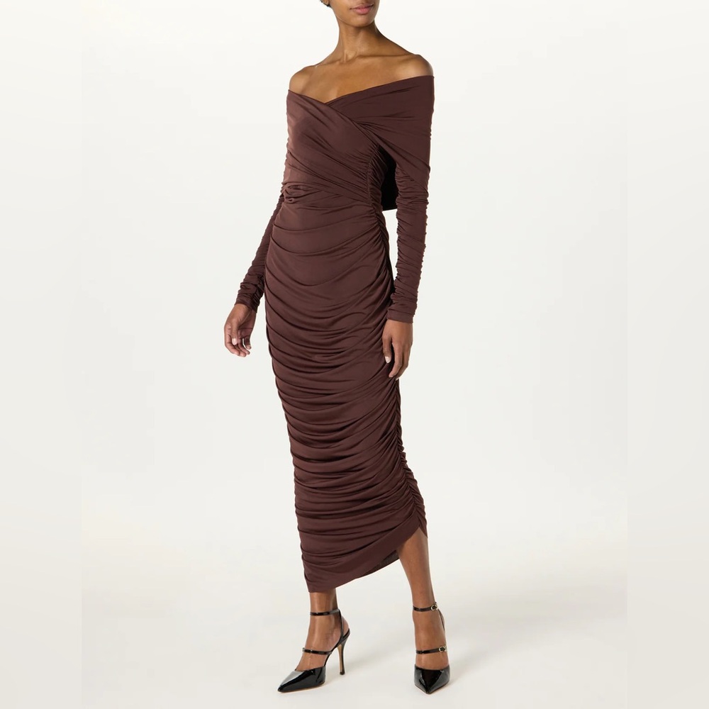 Sergio Hudson Elegant Off-Shoulder Brown Dress